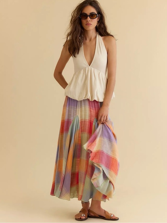 Free People Dresses & Skirts - Free People Madras That Linen Midi Skirt